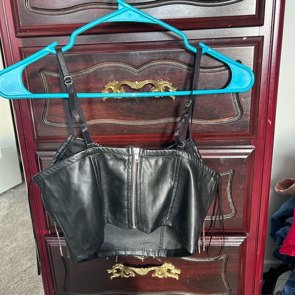 Blashe Black Faux Leather Rhinestone Crop Top - Picture 4 of 5